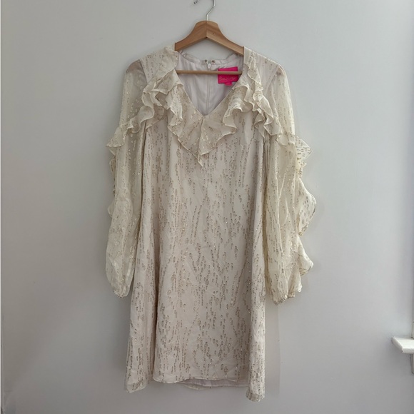 Lilly Pulitzer Dresses & Skirts - Lilly Pulitzer Belle Flounce Silk Dress in Coconut Fish Clip - NWT - Size 4